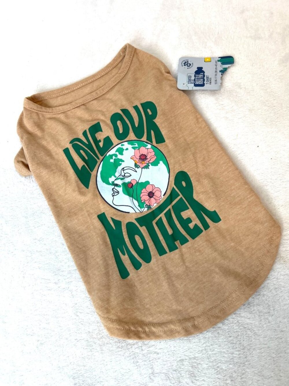 Love our Mother Dog T-shirt Tee Earth Day Recycled Bottle M 15in-17in NEW